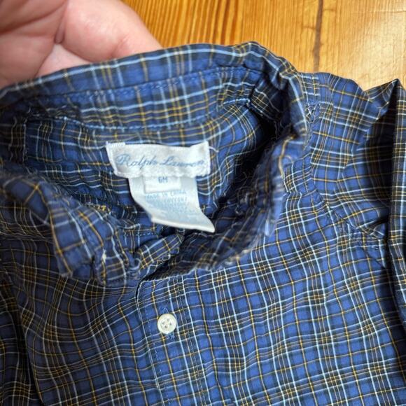 Ralph Lauren blue plaid long sleeve button up shirt SIZE 6M - Picture 3 of 4